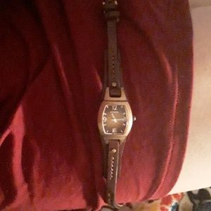 Womens leather fossil wrist watch